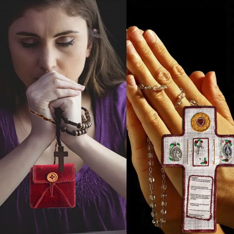 1PC woven prayer pocket PocketShrinewithSilverCrossIncludedInside