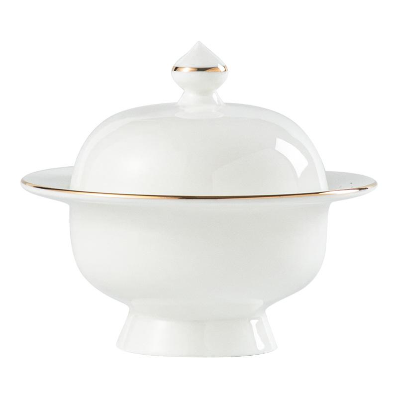 Premium Hotel Restaurant Household Tableware Ceramic Cup Wide Edge High Foot Cup Dessert Cup Stew Cup Covered Soup Cup