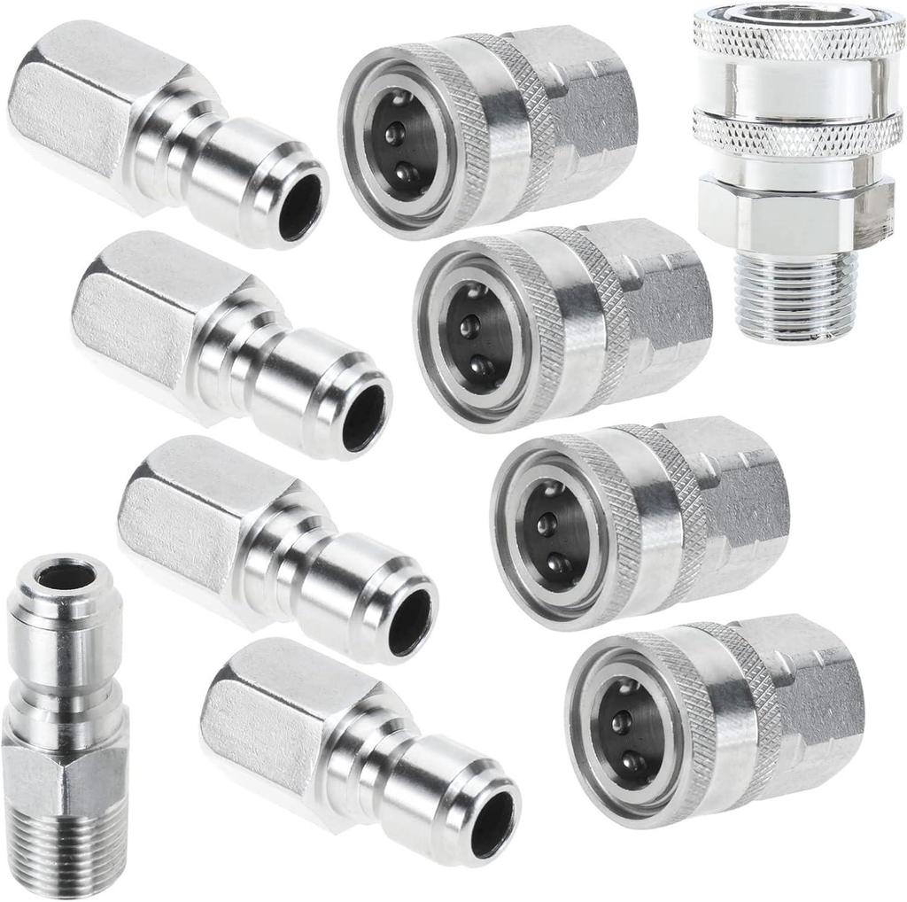 Stainless Steel Quick Connect Kit: NPT3/8 High-Pressure Washer Adapter with Male/Female Threads