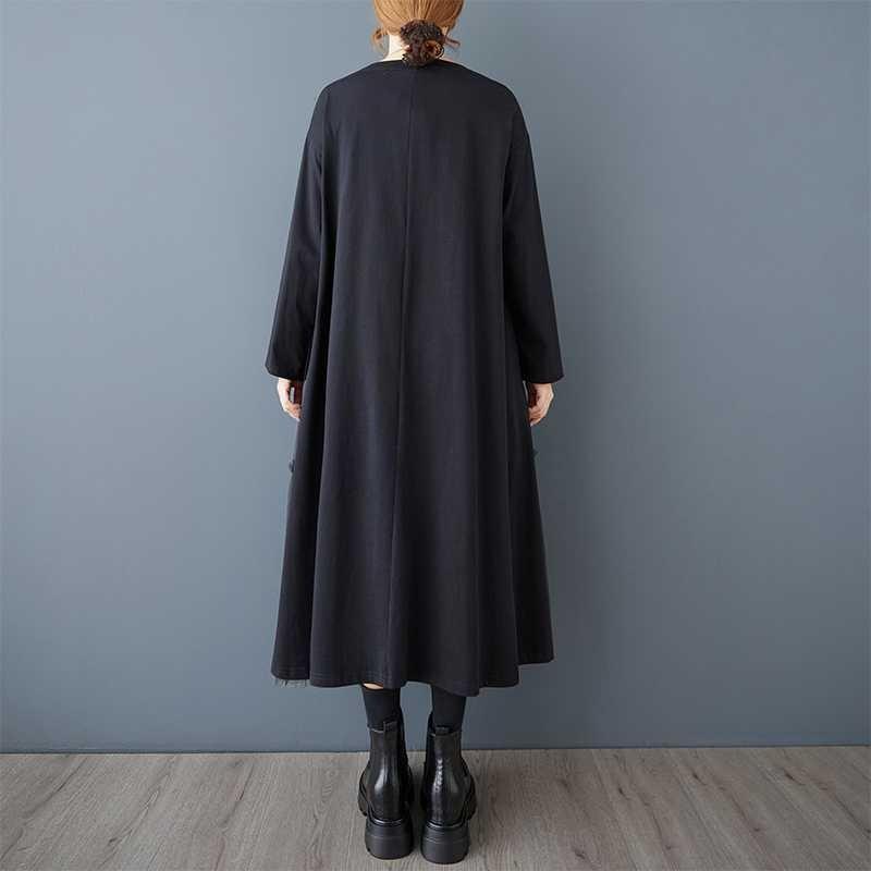 Patchwork Dress Design Sense Casual Loose Bottom Black Long Skirt