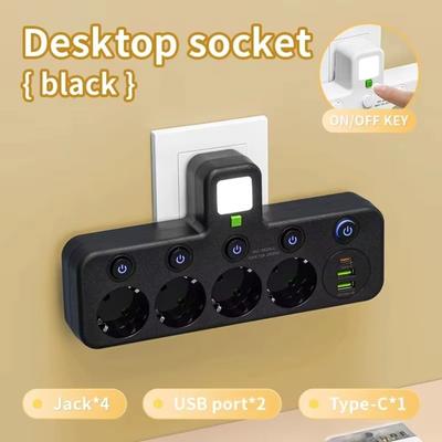 Durable 2/ 3 / 4 Plugs EU Plug Outlet Wall Mounted Universal Wall Power Type-C Ports Outlet Electrical Home Offices