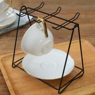 Sturdy Iron Vertical Coffee Cup Rack Vertical 6 Cups Coffee Cup Holder Hanging Space Saving Cup Plate Rack Kitchen