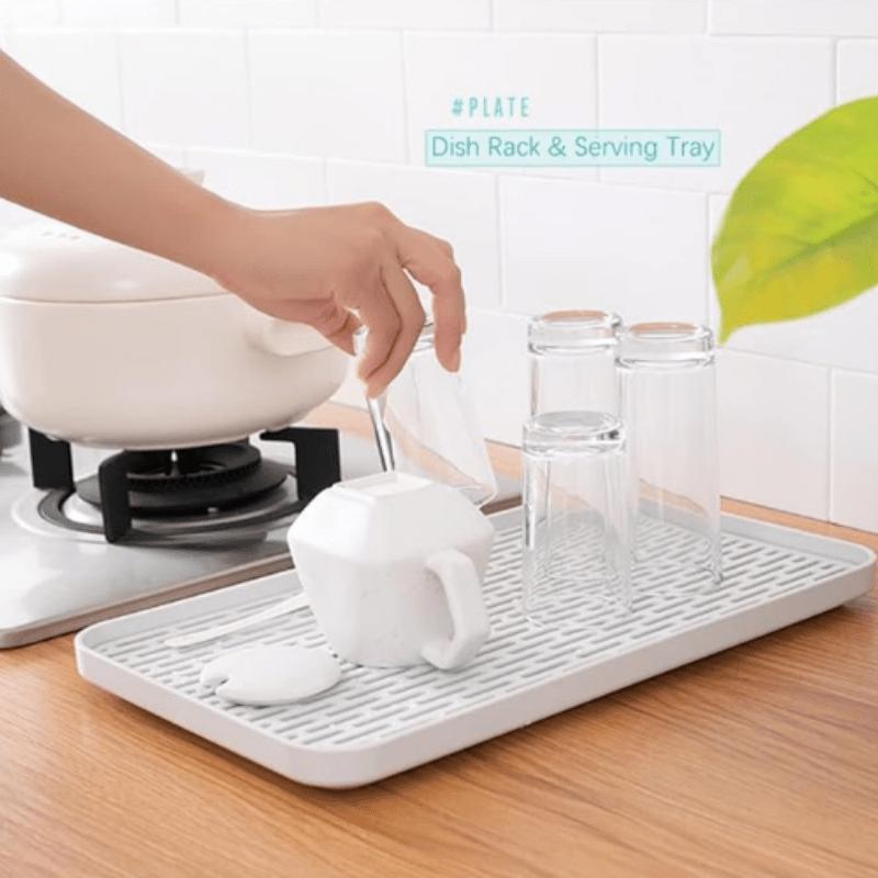 Große Weiße Plastik Abtropfmatte & Tassenhalter Kompaktes Abtropfgestell für Spülbecken für Arbeitsplatten und Kaffeetische