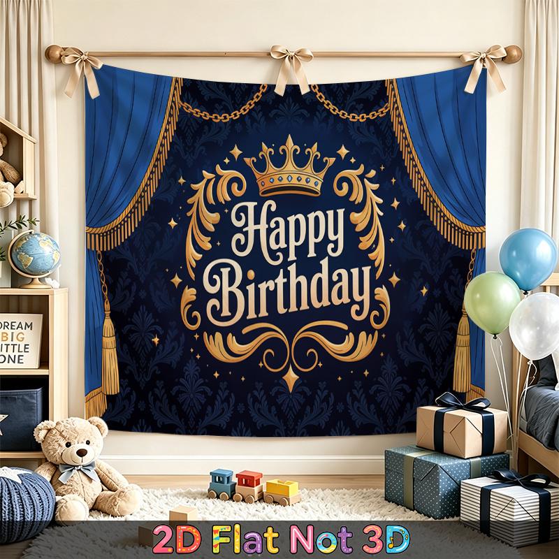Party Backdrop Happy Birthday Birthday Crown Blue Photo Booth Background Front Door Decor
