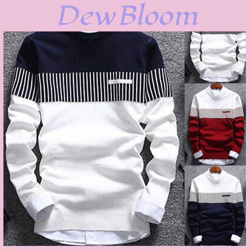 Men's Casual Round Neck Striped Knitwear Jumper With Slim Fit Design