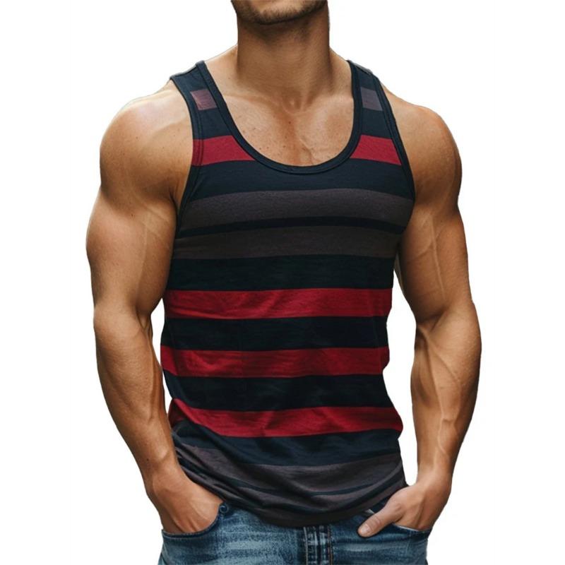 Canottiere Grafiche a Strisce Retro da Uomo Moda Casual Estive Senza Maniche Gilet Stampato 3D Largo Girocollo Magliette Sportive Asciugatura Rapida