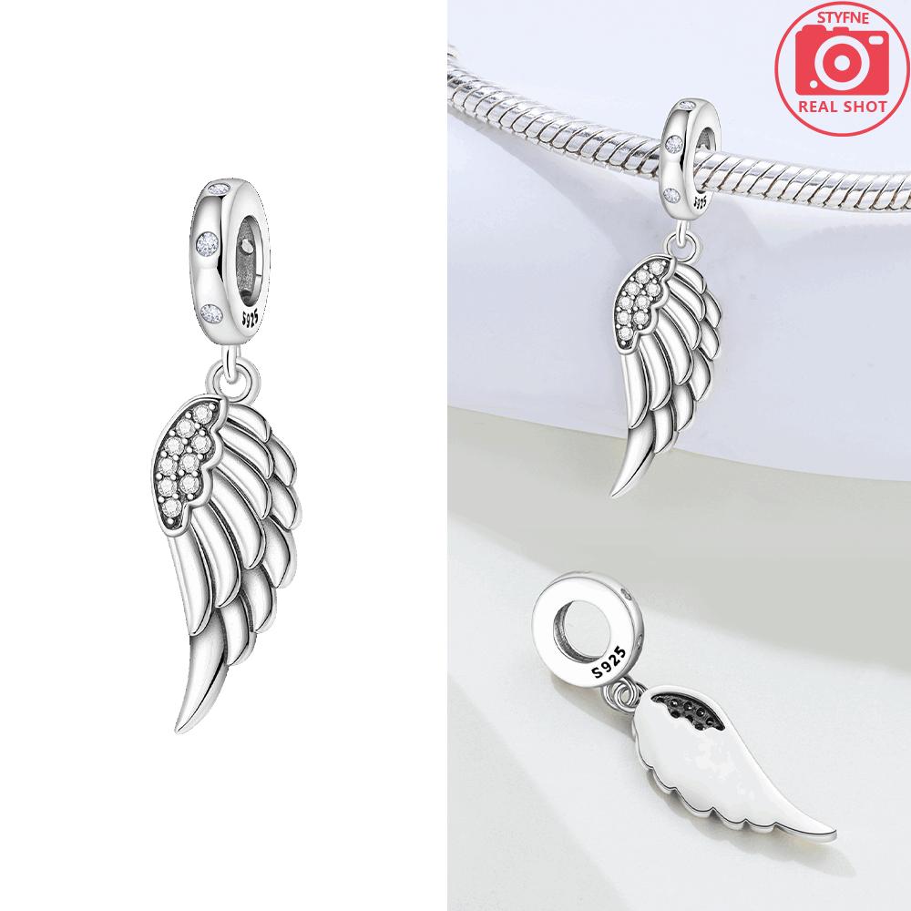 Rose Flower Pink Pendant Heart Green Zircon Wing Original Copper Bead Fit Bracelet Delicate Acessory Women Diy Gift Jewelry