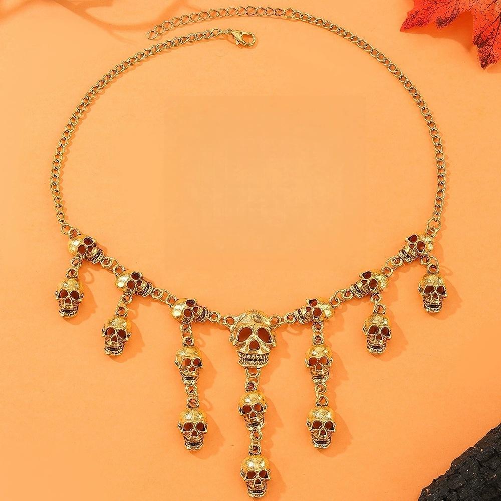 Halloween Jewelry Punk Vintage Skull Necklace Earrings Set Women's Party Accessories