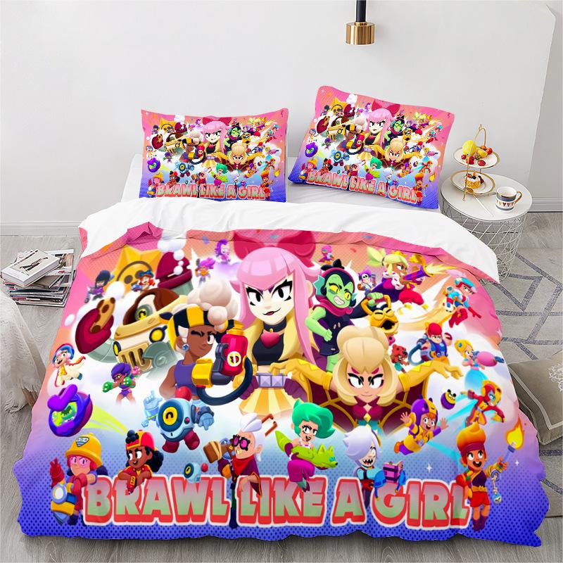 סדרת אנימציה הדפסה דיגיטלית תלת-ממדית סט מצעים שלושה חלקים סדין כיסוי שמיכה