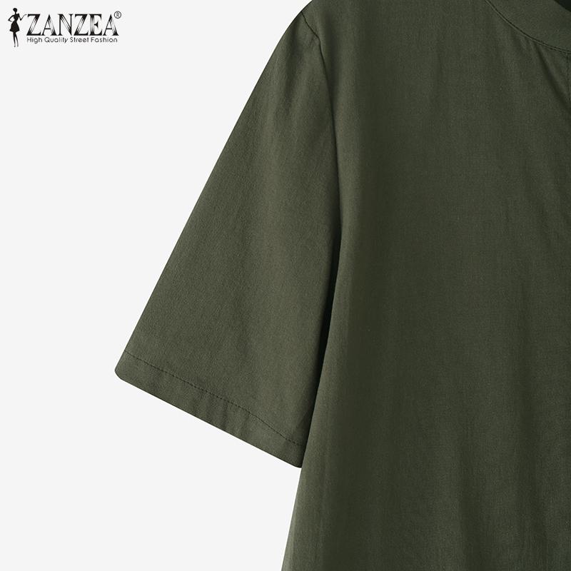 ZANZEA Women Casual Stand Collar Loose Half Sleeve Cotton Blouse