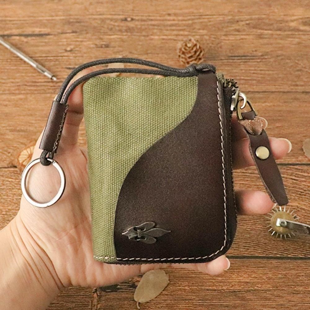 Vintage Car Key Bag Stitching Storage Card Bag Retro Women's Leather  Coin Purse  Coin