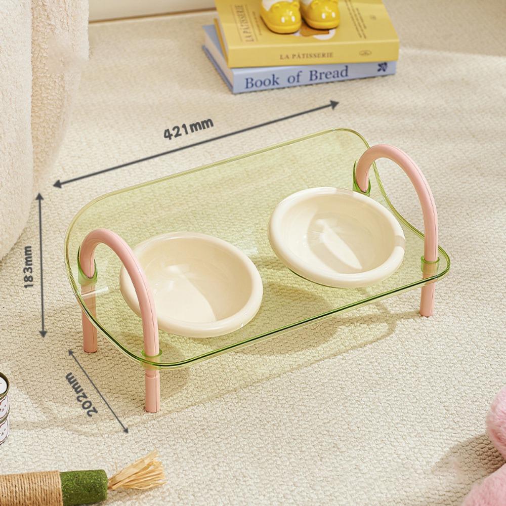 Double Bowls Cat Food Water Bowl Anti-flip Elevated Pet Feeder Bowl Pet High Footed Bowl  Household