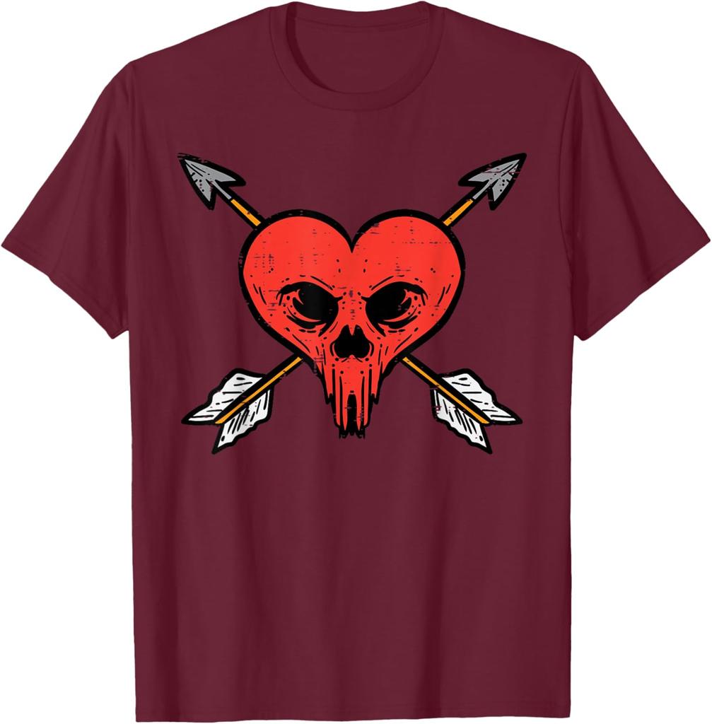 Skull Heart with Arrows Anti Valentines Day Graphic Tee Soft Cotton Casual Daily T-Shirt For Men