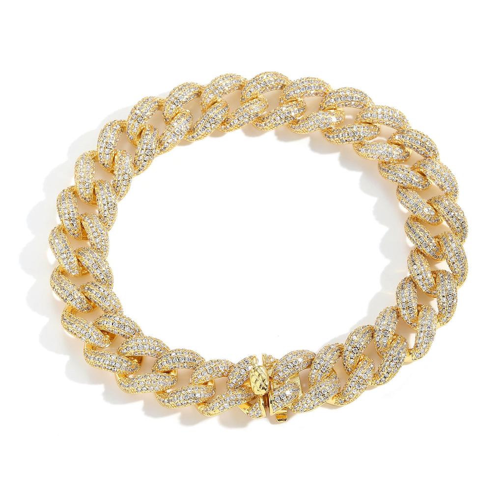 Hip Hop Jewelry 12mm Bling CZ Iced Out Miami Cuban Chain Bracelet 14K Gold Plated Cuban Bracelet for Women Men