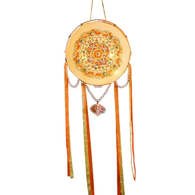 Floral Lantern with Pearls and Ribbon MidAutumn Festival Handheld Toy Kids Led Lights New Year Night Market Stall