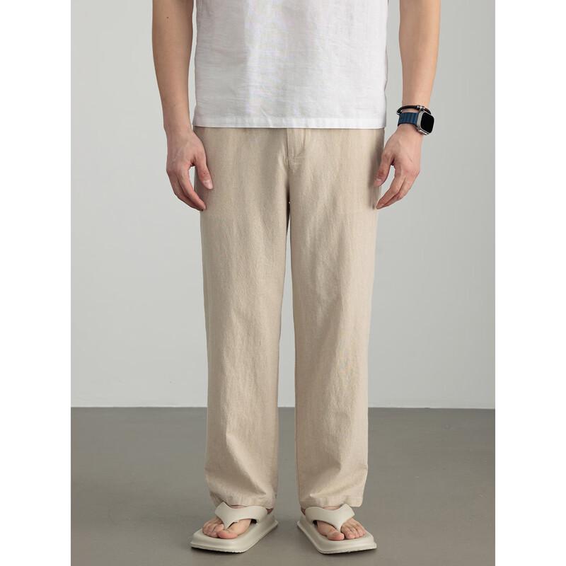 Hengyuanxiang Men's Linen Blend Straight Leg Casual Pants