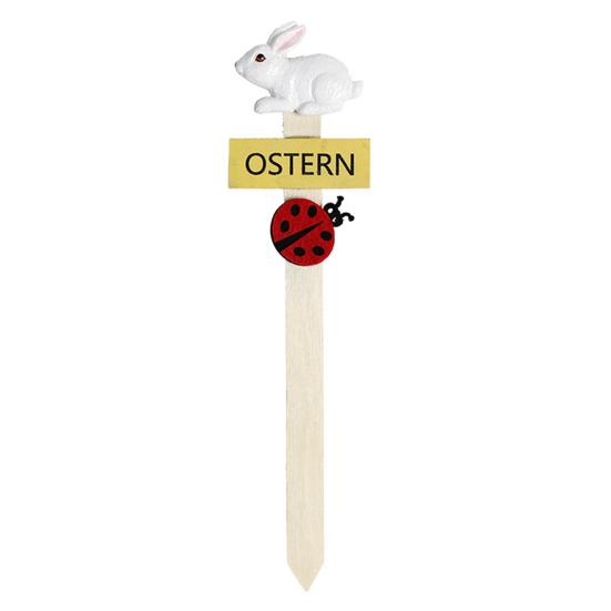 Easter Planter Stakes Wooden Porch Welcome Sign with Ladybug And Resin Bunny for Indoor Outdoor Yard Lawn Path Terrace Flower Pots Decor