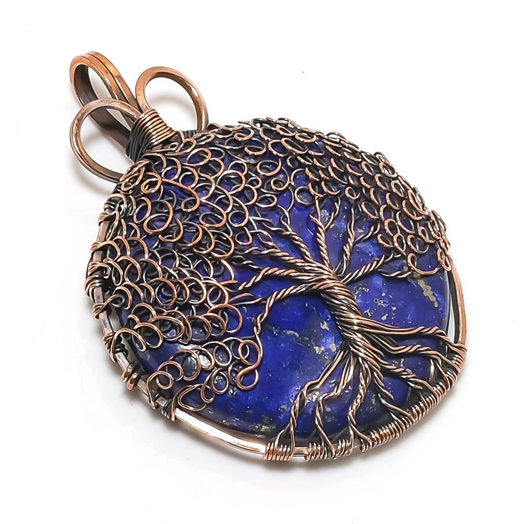 Tree Of Life lapis lazuli Pendant, Handmade Gemstone 999 Copper Wire Wrap Pendant Antique Jewelry, For Gift Copper Jewelry