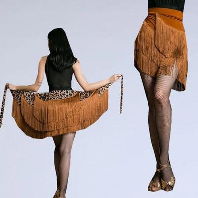 Latin Dance Skirt Leopard Print for Women Glitter Twinkle Fringe Wrap Skirt for Satge Performance Ballroom Costume Rave Party
