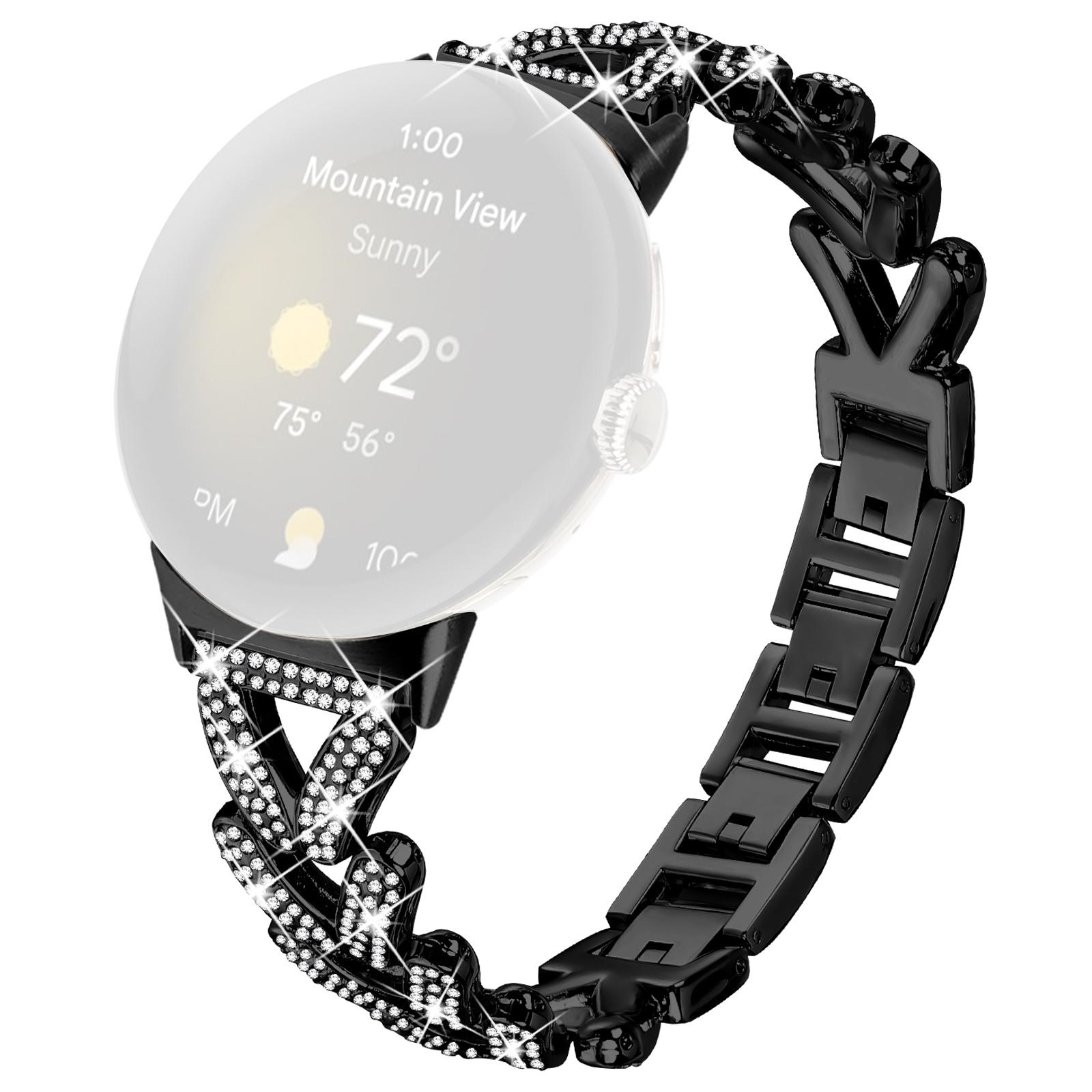 

Zinc Alloy Twisted Watch Band Rhinestone Decor for Google Pixel Watch 3 41mm/Pixel Watch 2/Pixel Watch Watch Strap Black