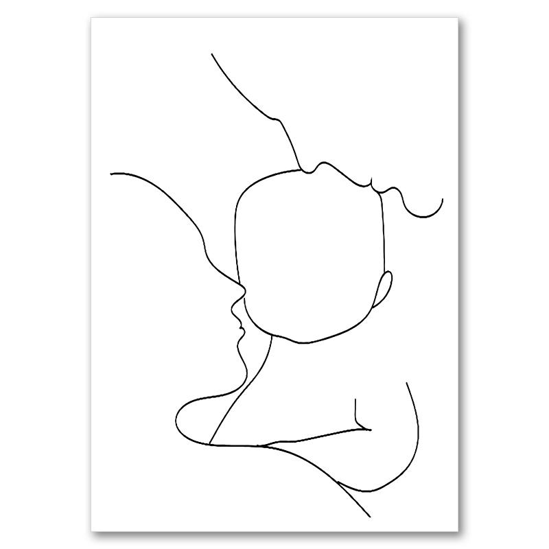 Family Together Line Draw Art Painting Modern Canvas Poster Print Minimalist Wall Art Pictures for Living Room Home Decor