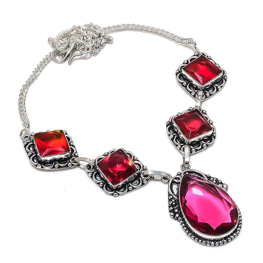 Natural Pink Rubillite Gemstone 925 Sterling Silver Jewelry Necklace 18" a4B70