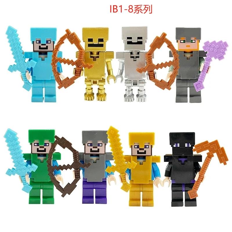 8pcs/lot Minecrafte Creeper Small Building Blocks EnderDragon DIY Steve Cube Skeleton Horse Figures Mini Building Block For Kids