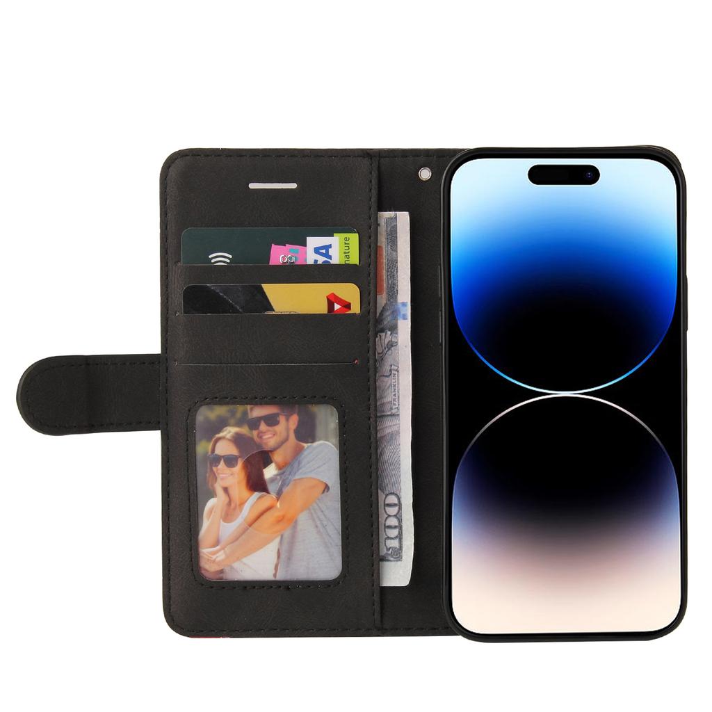 For iPhone 15 Pro Leather Phone Case Stand Wallet with Bi-colour Splicing Design