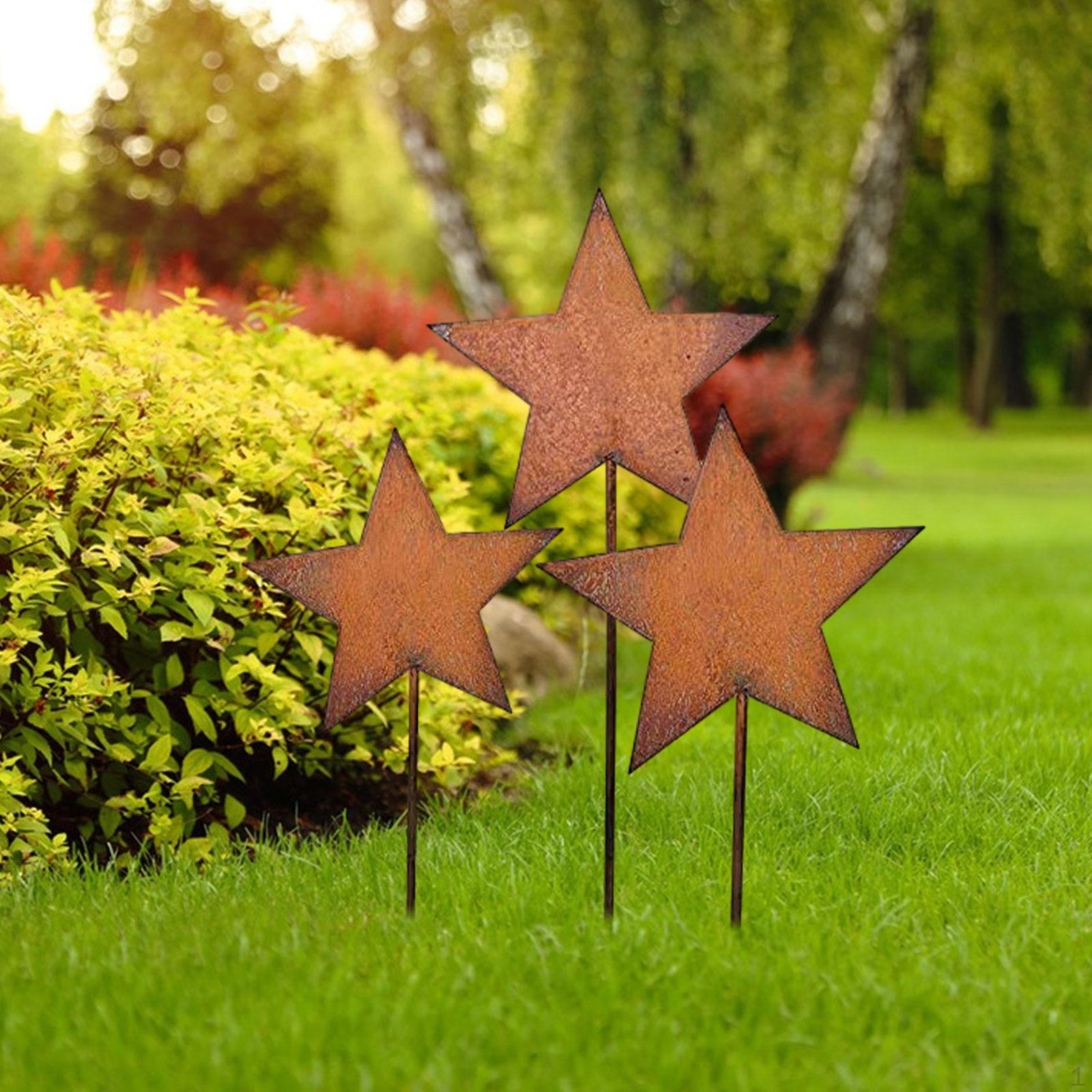 3Pcs Decorative Garden Stakes,Metal Silhouettes Star Ornaments Decor Yard for