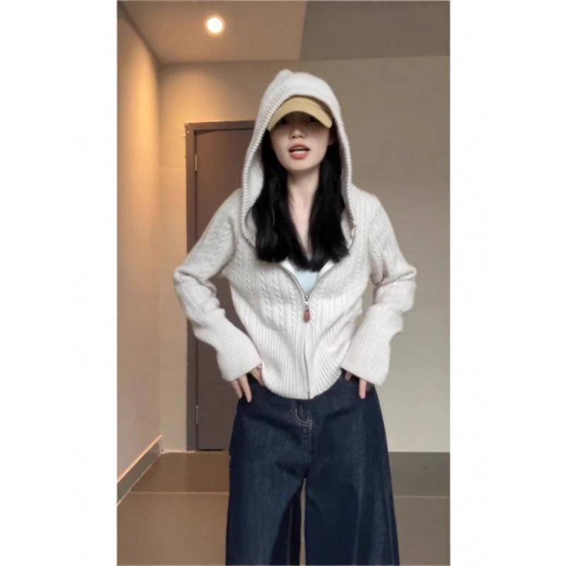 Women's Knit Hooded Cardigan: Autumn/Winter Korean Style Zipper Sweater, Wool Short Coat with Waist-Cinching Design