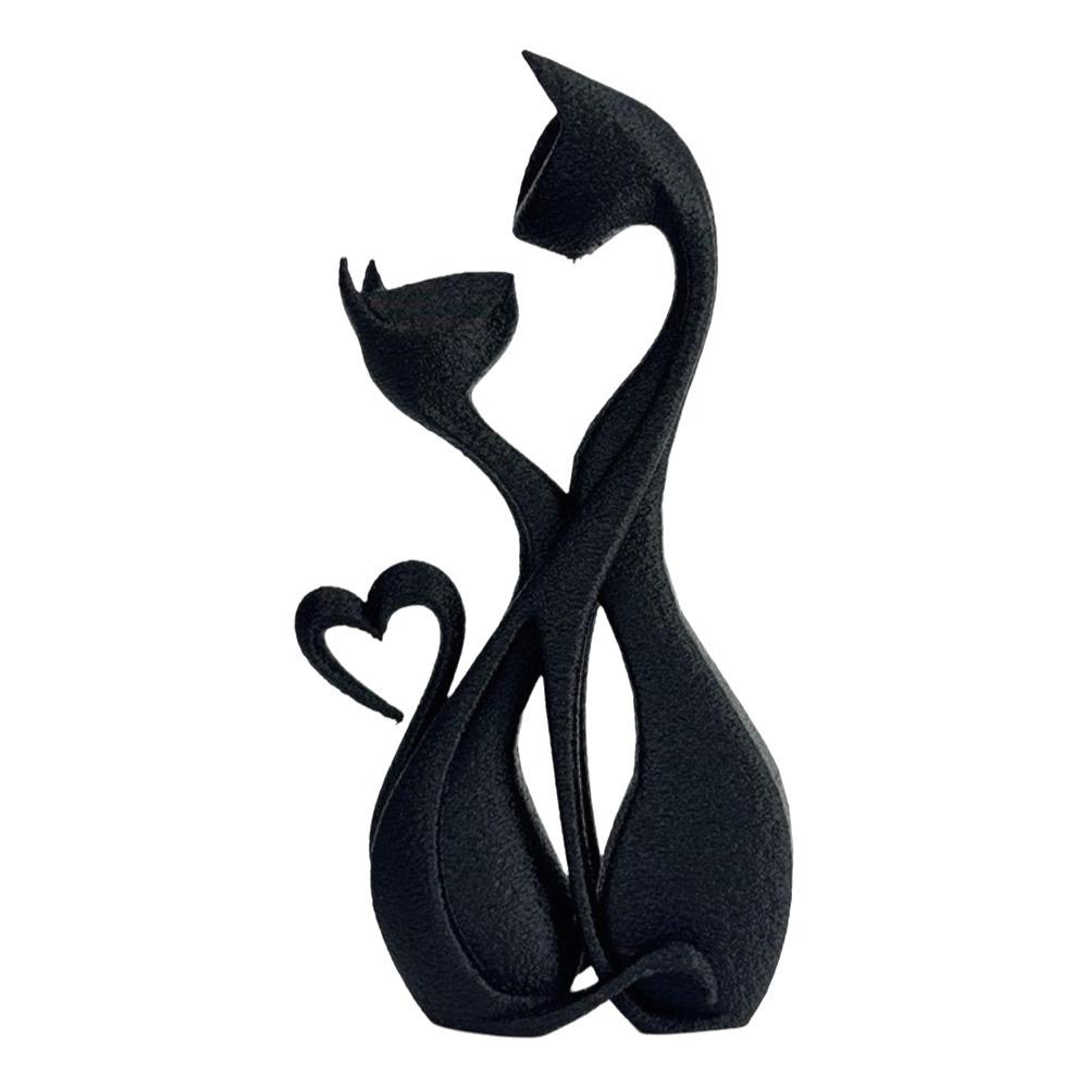 3D Printed Cat Couple Figurine Heart-Shaped Cat Art Sculpture Elegant Cat Statue  Living Room