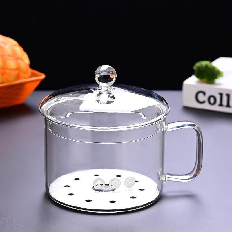 Transparenter Glastopf mit großem Fassungsvermögen, verdickter temperaturbeständiger doppelohriger Instant-Nudeltopf mit Deckel, kann mit offener Flamme erhitzt werden, Gesundheitstopf
