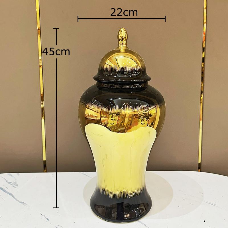 

Black Gold Gradient Color General Tank Golden Porcelain Ginger Jar Creative Vases Dresser Table Jewelry Cosmetic Container
