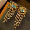 Vintage Crystal Tassel Devil's Eye Earrings Light Luxury Retro High Grade Heavy Duty Earnail Women
