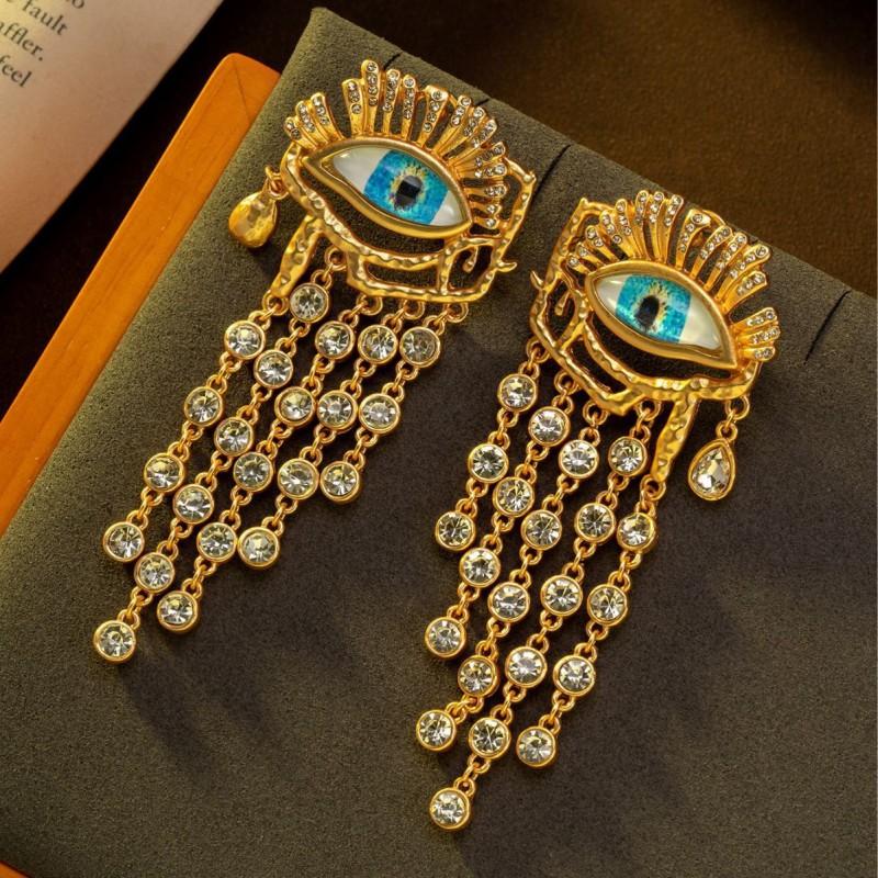 Vintage Crystal Tassel Devil's Eye Earrings Light Luxury Retro High Grade Heavy Duty Earnail Women