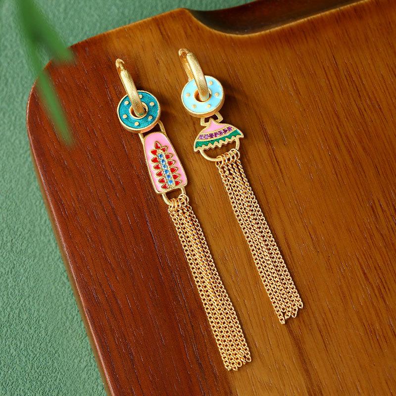 Aieryuan Asymmetric Tassel Earrings: High-End Minimalist Vintage Enamel Design