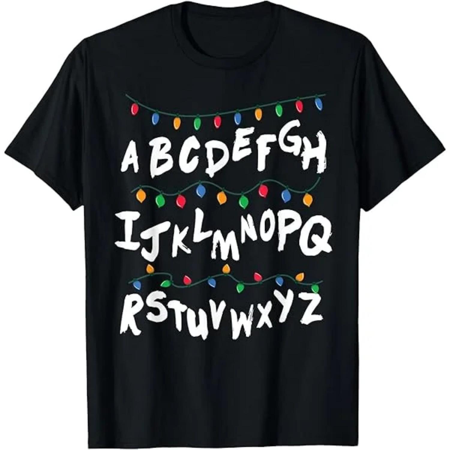 

TV Drama Peripheral Stranger Christmas Light 100%cotton Men s Shirt Short Sleeve Oversized Women s Short Sleeved Cheap Tshirt S чёрный