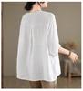Plus Size Women's Casual Embroidered Cotton Linen Loose T-shirt Summer Vintage Large Size Mom Simple Short Sleeve Retro Tops