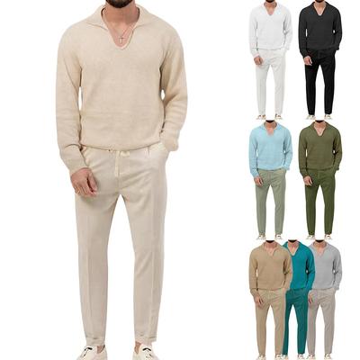 Autumn/Winter New Arrival: Men's Waffle Weave Casual Long-Sleeved Top and Trousers Two-Piece Set