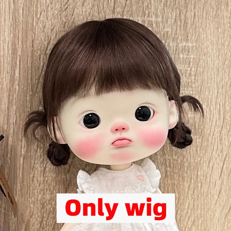 BJD Wig Qbaby Blyth Amydoll Cute Soft Bangs Ponytail with Long Hair For Big Head Doll Dolls Toy Doll Accessories 10 Inches