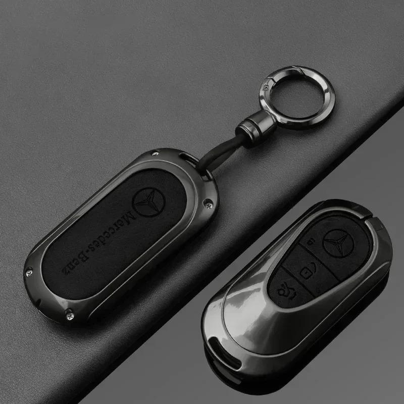 AXX2   Leather Car Key Case Cover Shell Holder Bag For Mercedes Benz 2022 C S Class W206 W223 S350 C260 C300 S400 S450 S500 Accessories