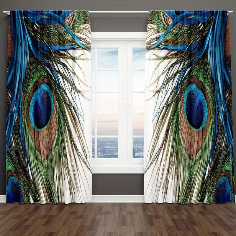Peacock Feathers Print Curtains Suitable Bedroom Living Room Kitchen Decoration Home Window Set Of 2 Made Polyester Great Decor