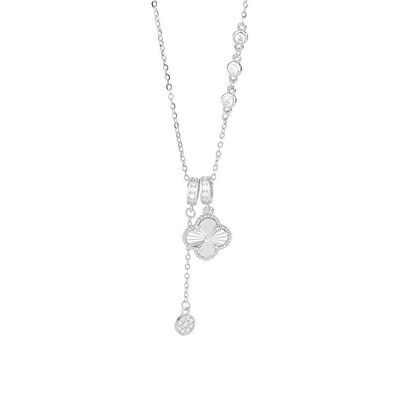 Nickel Silver-Plated Gold Lucky Clover Coin Tassel Necklace