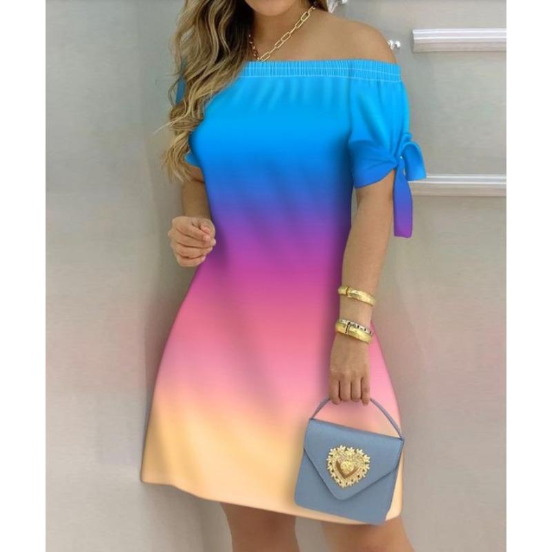 Women's Casual Fashion Home Gradient One Shoulder Dress