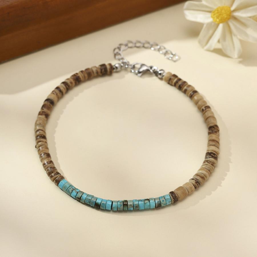 Handmade Women Anklet 100% Natural Coconut Beads Foot Bracelet 5 Color Options Lightweight Comfortable Beach Vacation Jewelry