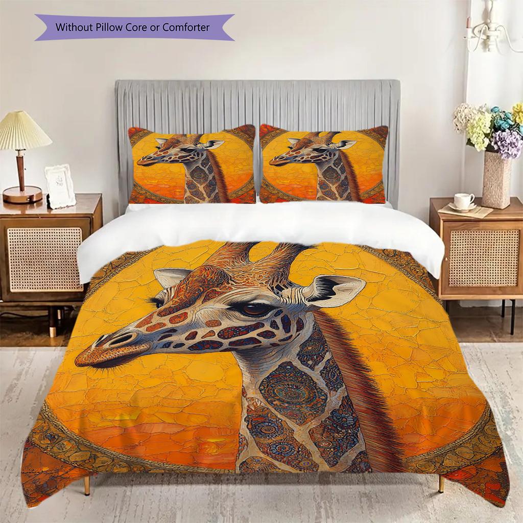 Grassland Giraffe Pattern Bedding Quilt Set Quilt Cover Pillowcase Home Decoration Birthday Gift (1 * Duvet Cover + 2 * Pillowcase, Without Core)