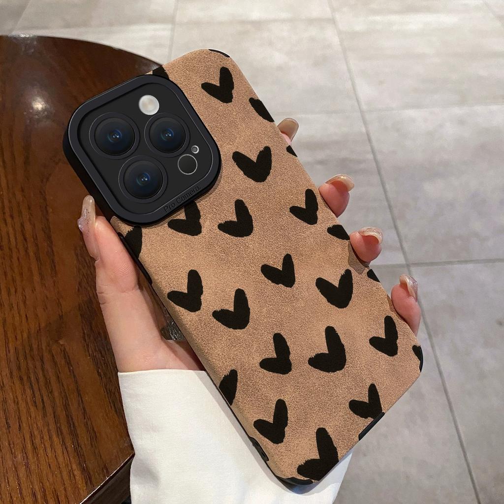 16 Pro Max Black Love Heart Silicone Leather Case For iPhone 13 14 15 11 12 Mini X XS XR SE 7 8 Plus Shockproof Matte Cover