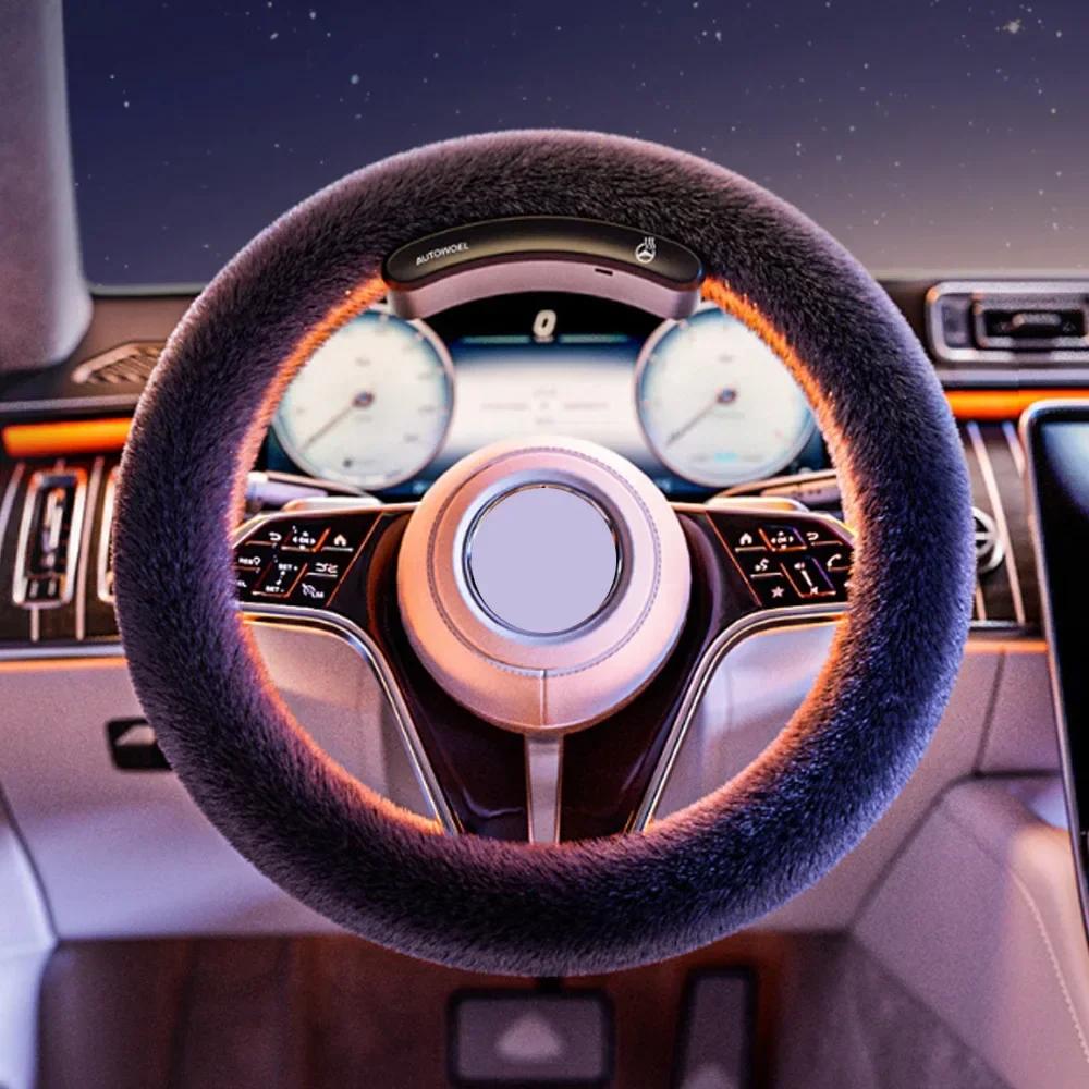 NEW Graphene Wireless Heated Steering Wheel Cover Universal Winter Leather Suede Hand Sewn Plush for Car Decoration Accessorie