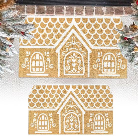Christmas Entrance Rug Gingerbread House Floor Mat Dirt Scrubber Washable Vintage Holiday Doormat with Non-Slip Backing for Front Door Entryway Porch