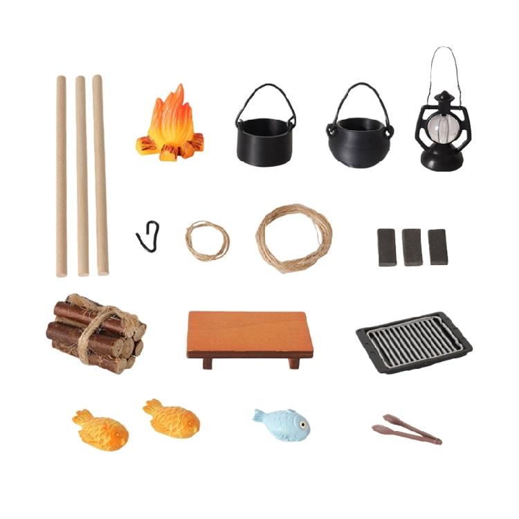 Miniatur Outdoor Camping Kochset Mit Realistischen Holzmaserungen Brennholz Und Kochutensilien Für Puppenhaus Szenen Dekorationen